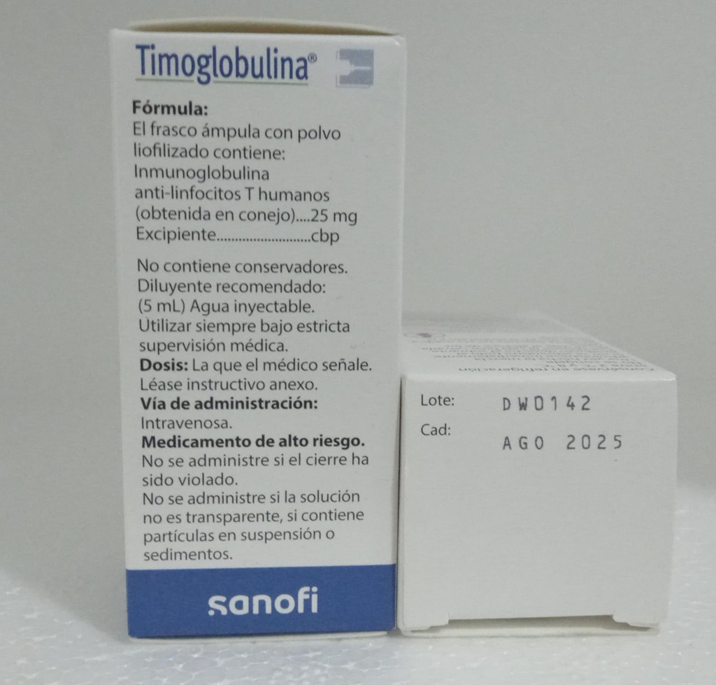 TIMOGLOBULINA (Inmunoglobulina anti-linfocitos T humanos 25 mg)  - SANOFI (NACIONAL)