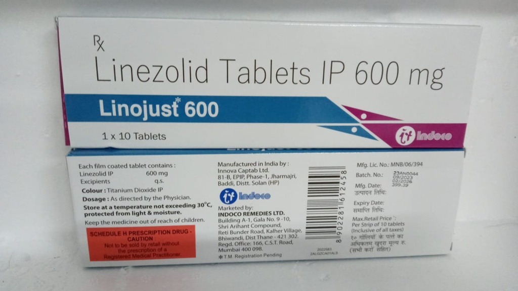  LINEZOLID 600MG (LINOJUST) INDOCO IMPORTADO INDIA