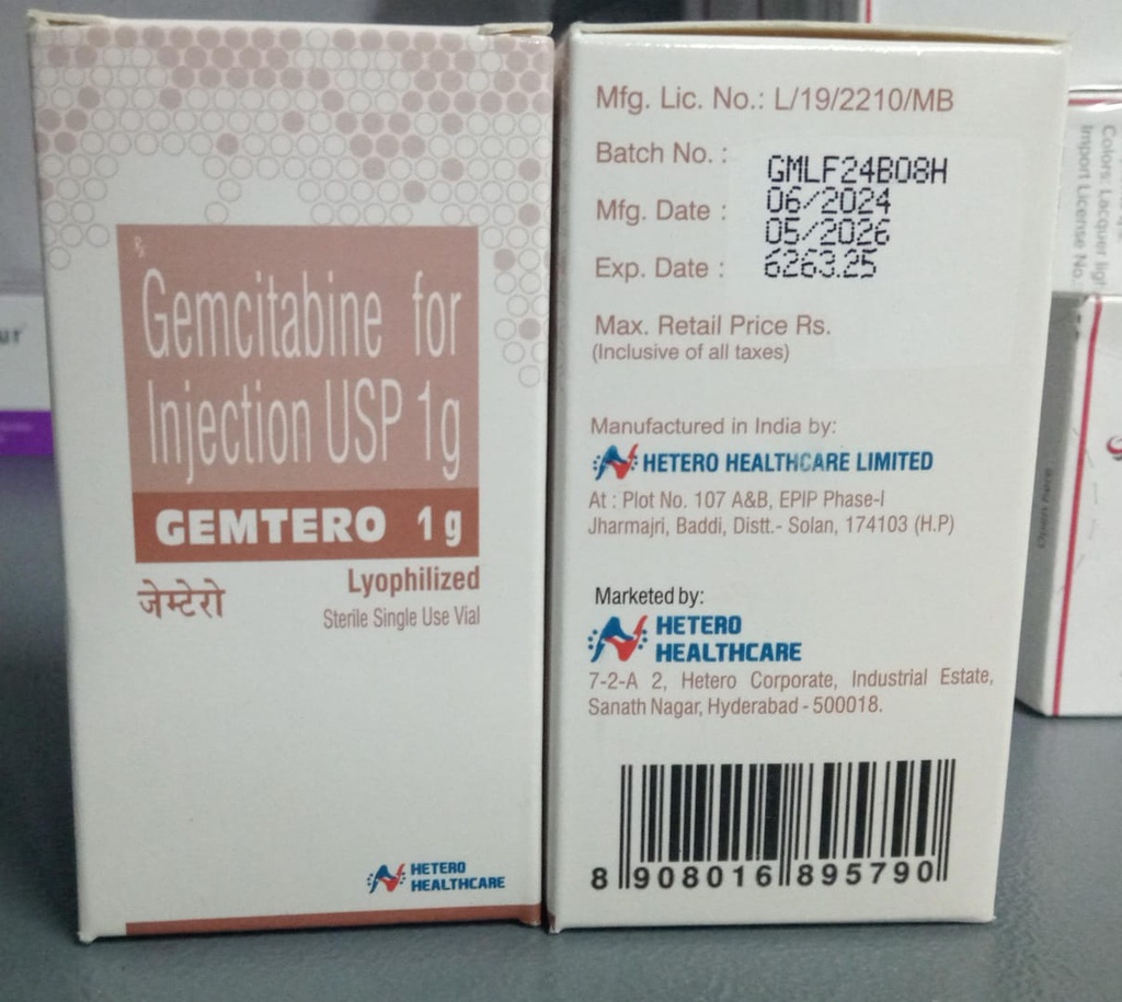 GEMCITABINE FOR 1G (GEMTERO) HETERO HEALTHCARE  IMPORTADO INDIA