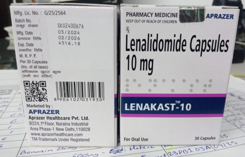 LENALIDOMIDE 10MG (LENAKAST) APRAZER  IMPORTADO INDIA